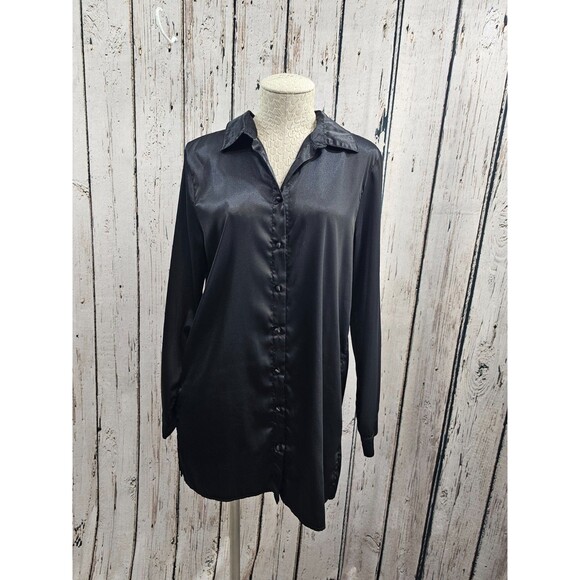 MDS Women's 6 Princess Polly Button Front Satin Long Sleeve Mini Dress Tunic EUC - Picture 1 of 8